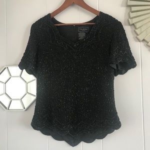 Vintage Black Beaded Blouse L